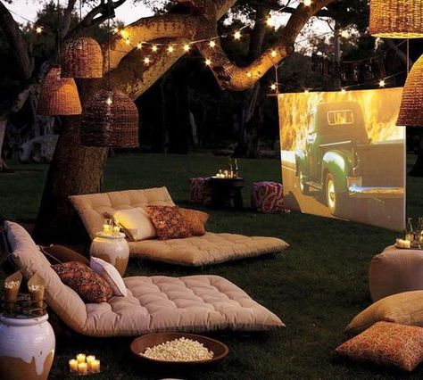 TV outside with lounge chair cushions