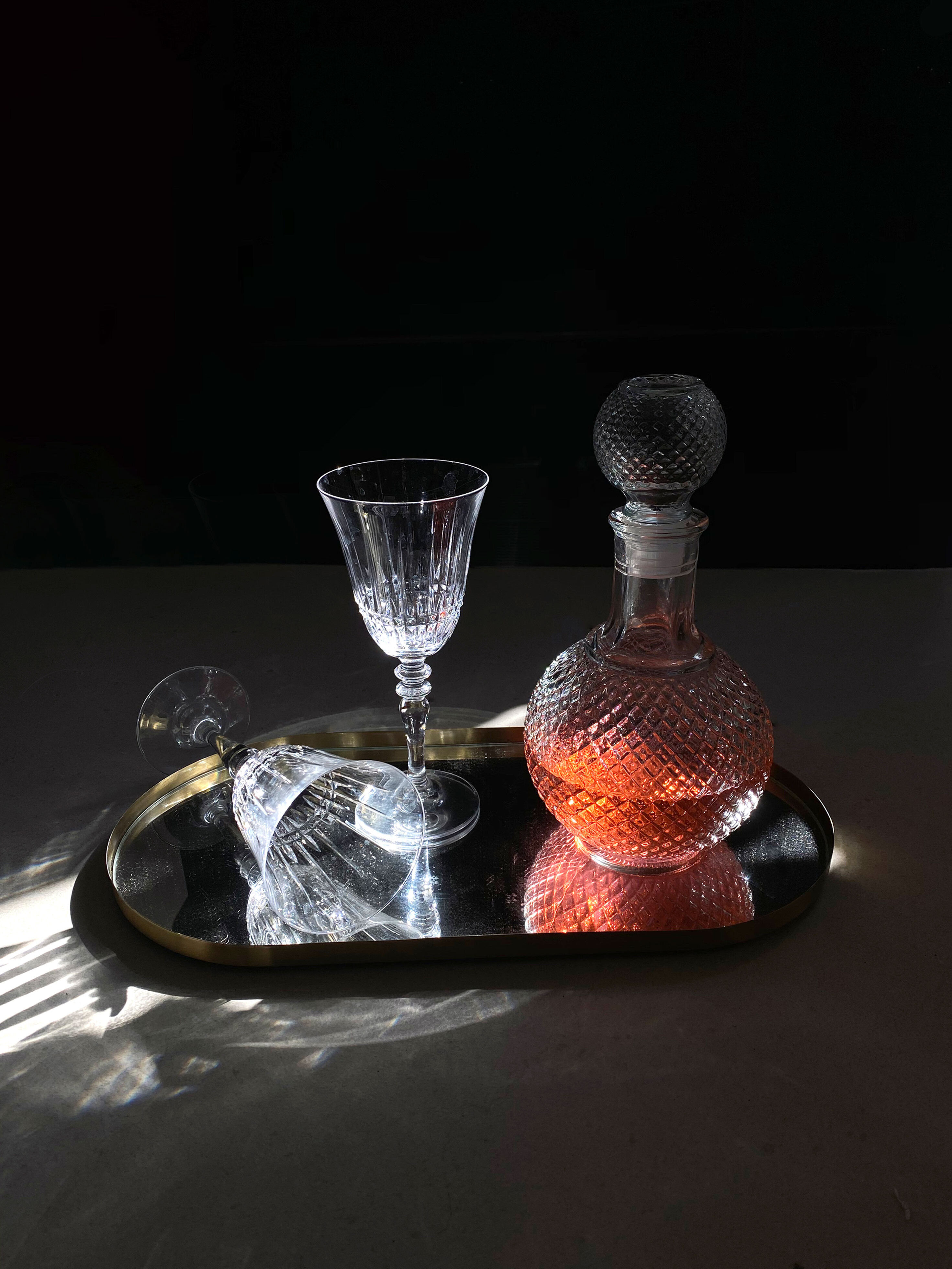 Carafe and goblets on a serving tray