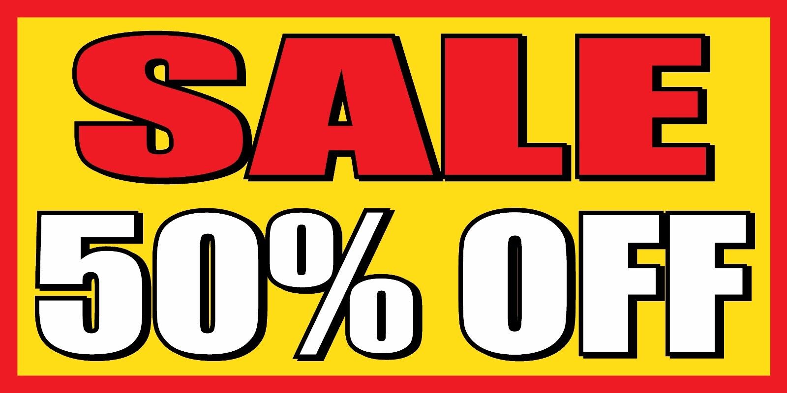 Red yellow and white 50% off sale banner