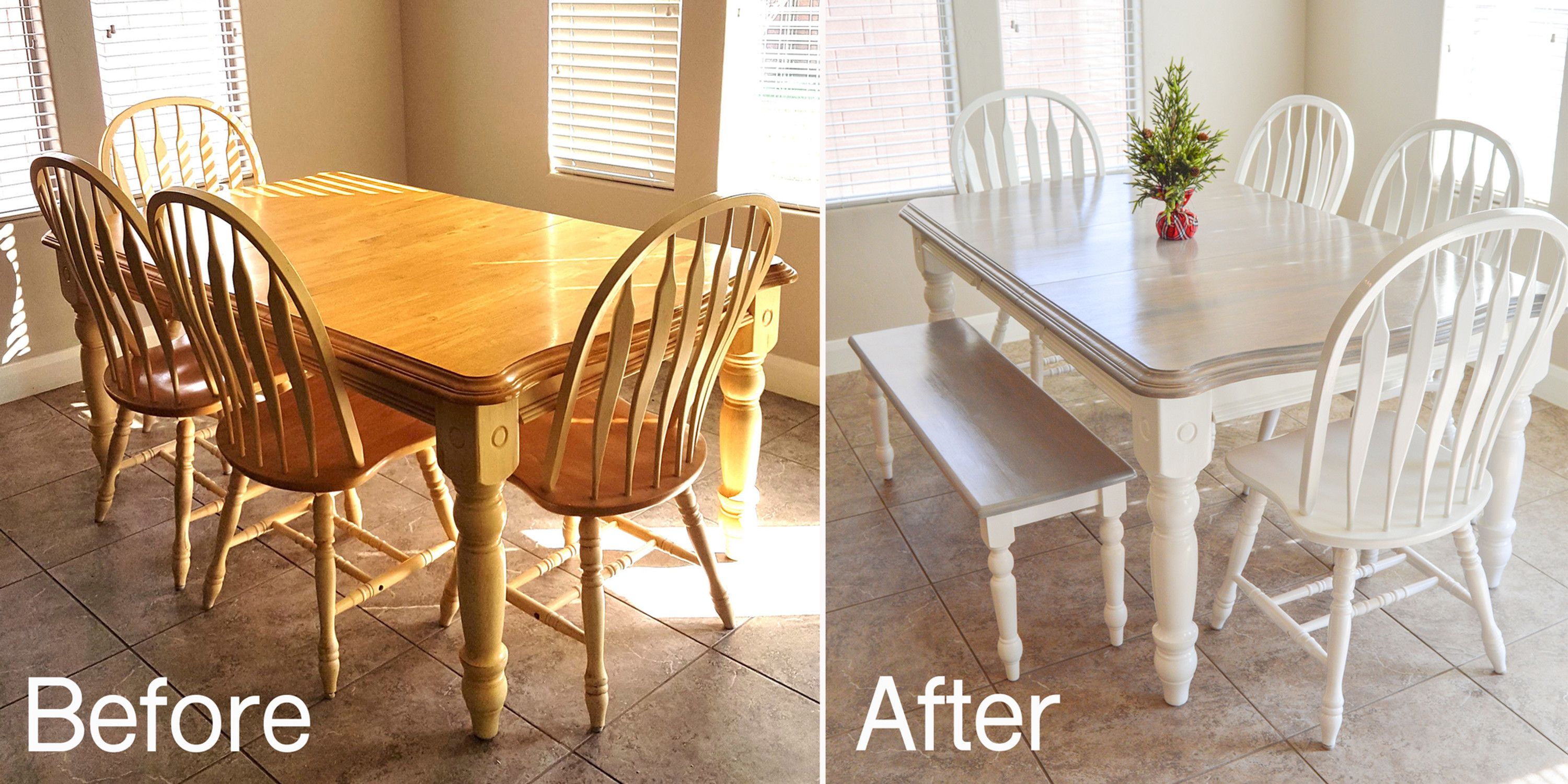 Before and after painted kitchen table set