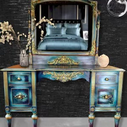 Blue and gold refinished antique vanity