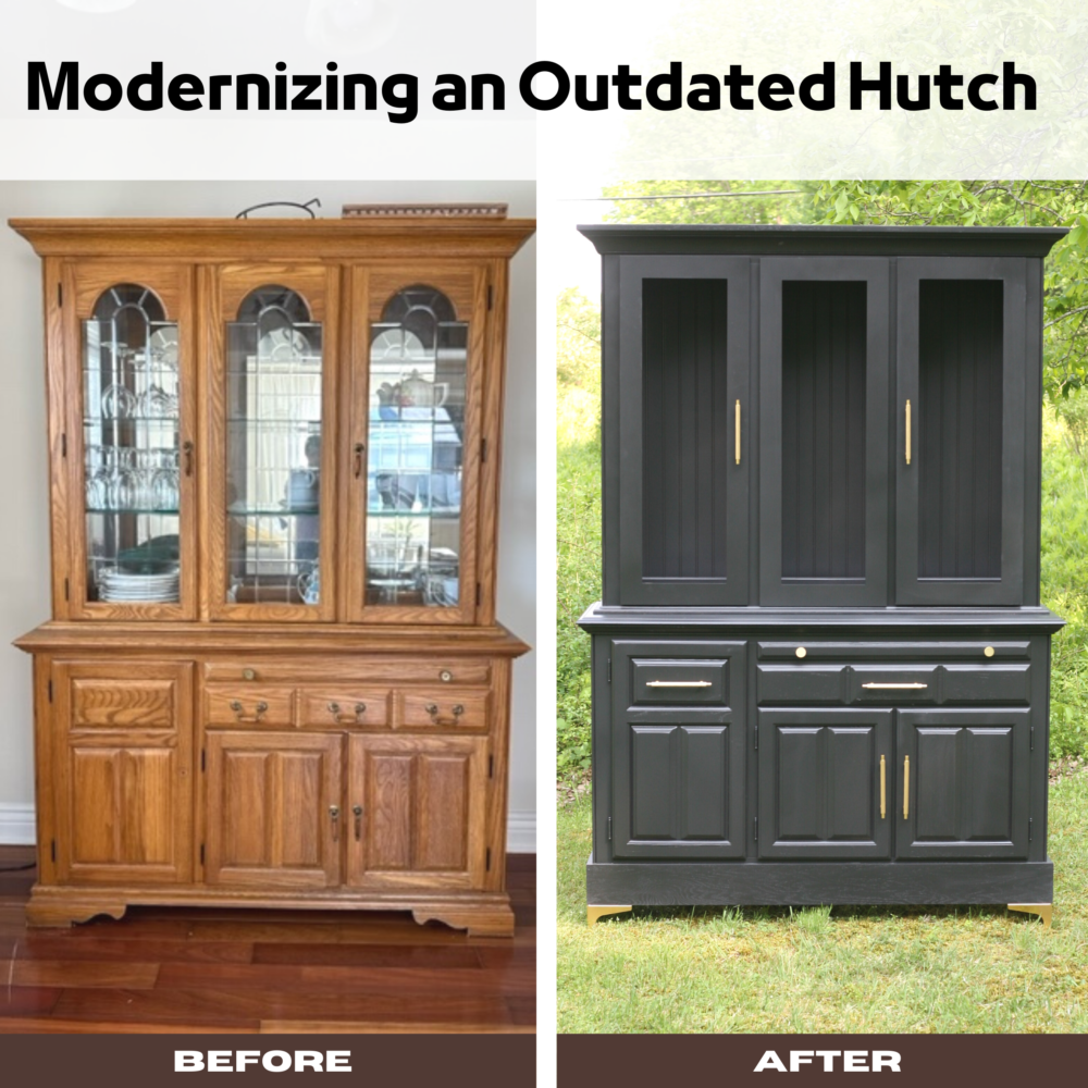 Before and after painted dining hutch