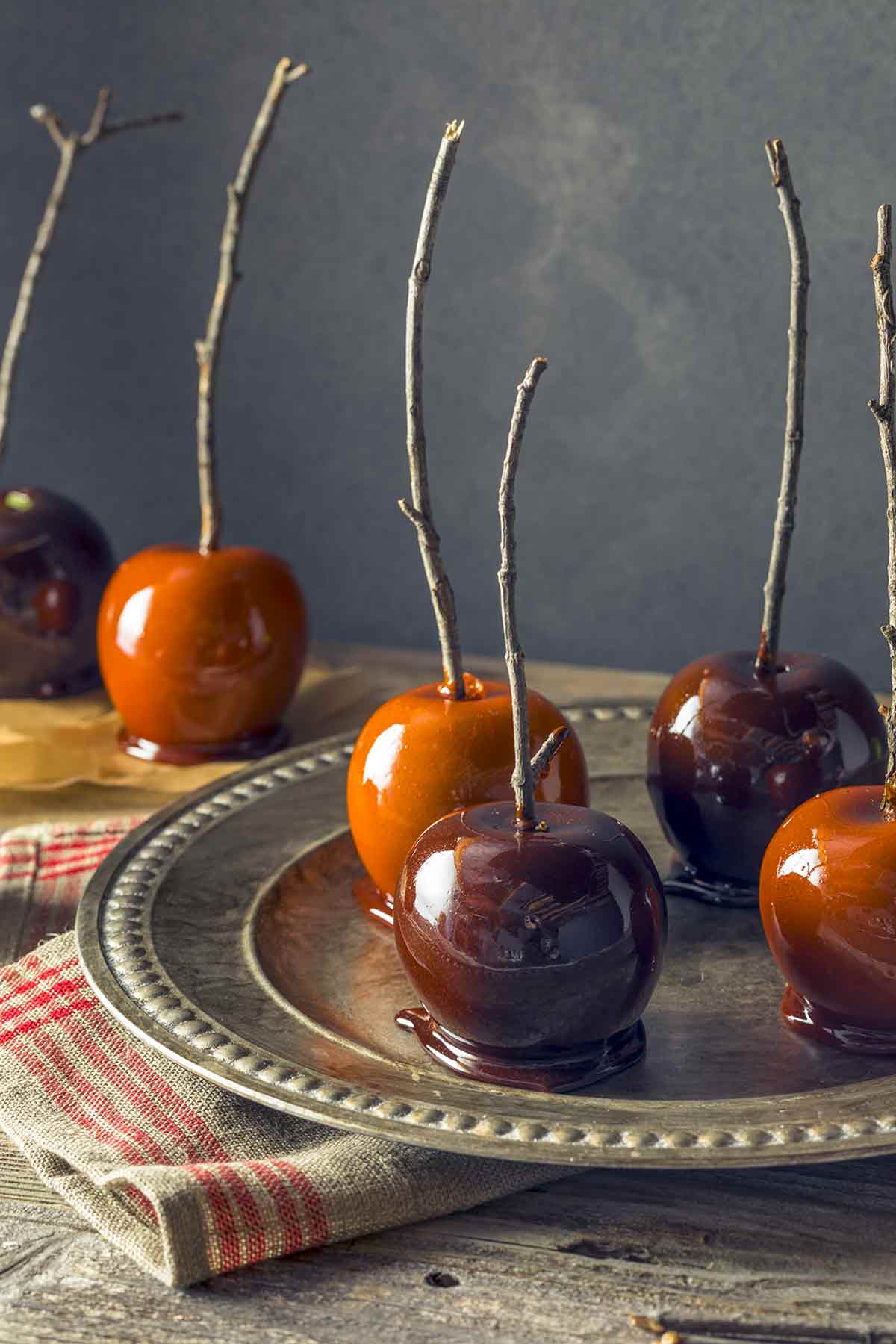 Apple taffys on a silver tray