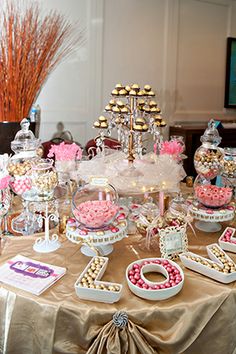 Pink gold and white candy buffet