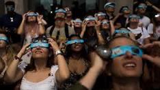Crowd wearing 3D glasses