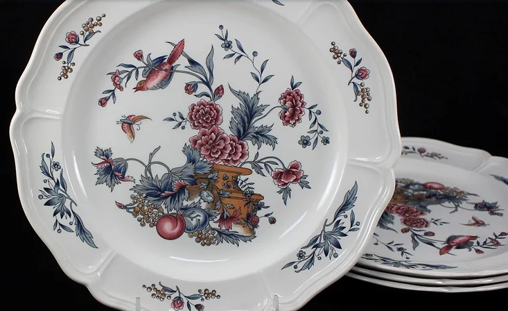 Floral dinner plates with bird and butterfly