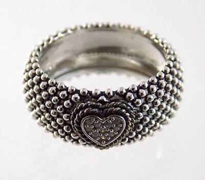 Beaded silver ring with CZ heart