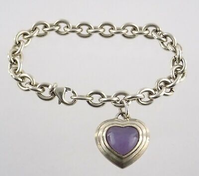Silver toggle bracelet with lavender jade heart