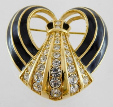 Vintage Swarovski Black and Gold Heart Brooch