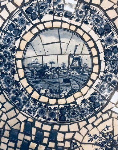 Blue and white vintage china mosaic table top 