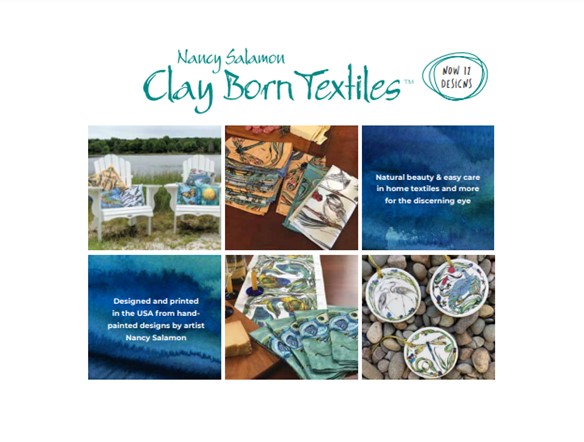 Business card for Clay Born Textiles & Pottery