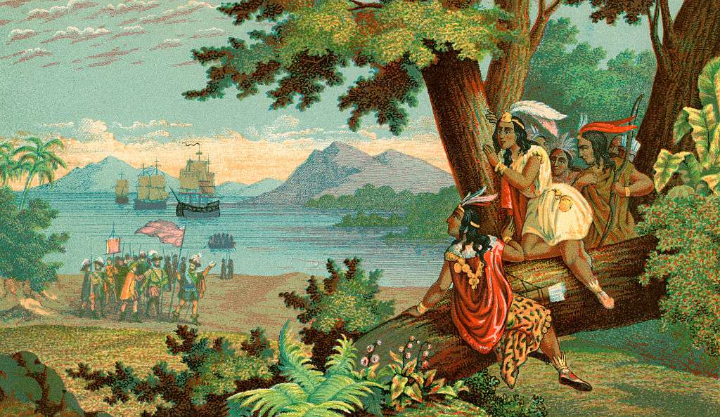 Painting of Indians greeting ships