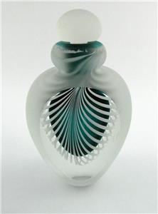  Green and Frosted Glass Cased Ribbed Perfume Bottle