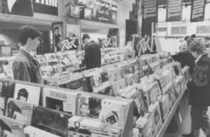 Interior of a record store.