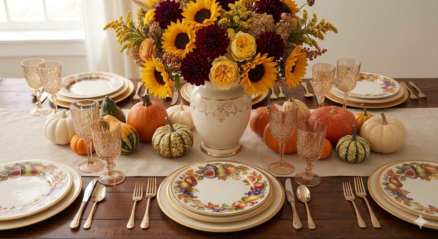 Fall tablescape featuring Lenox china