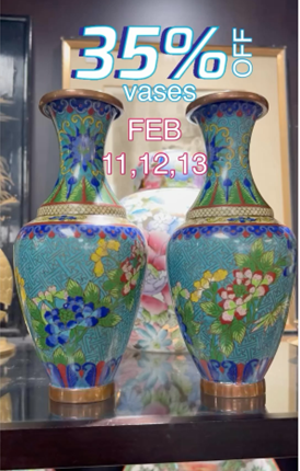 Green blue and yellow Asian vase pair
