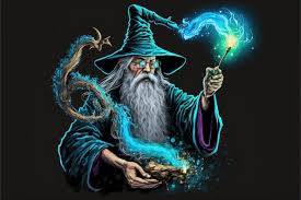 Wizard with flaming wand